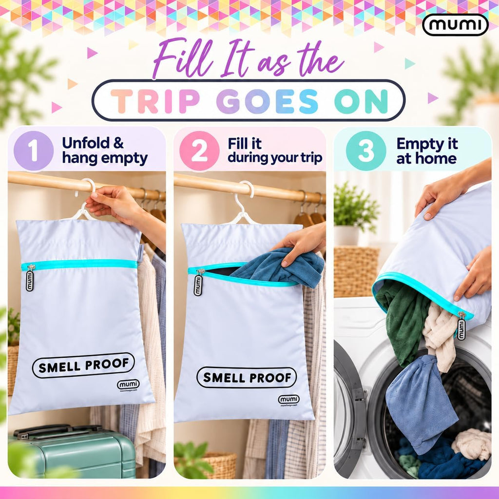 MUMI Smell-Proof Travel Laundry Bag with Folding Hanger, Orange