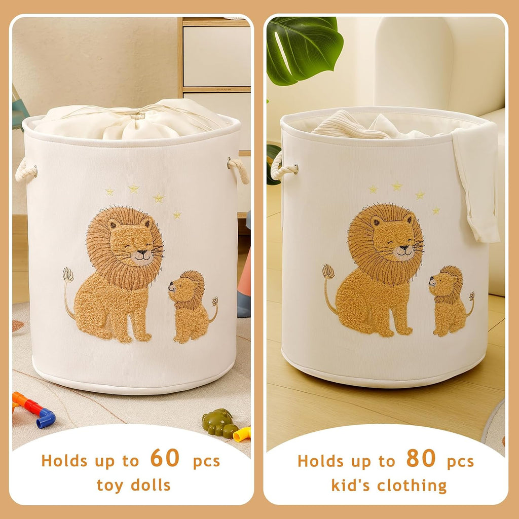 Kids Laundry Basket Baby Hamper for Nursery, 58L Large Dirty Clothes Hampers with Drawstring Closure, Jungle Theme Baby Basket, Stuffed Animal Storage Basket Laundry Hamper, Safari Nursery Decor, Lion