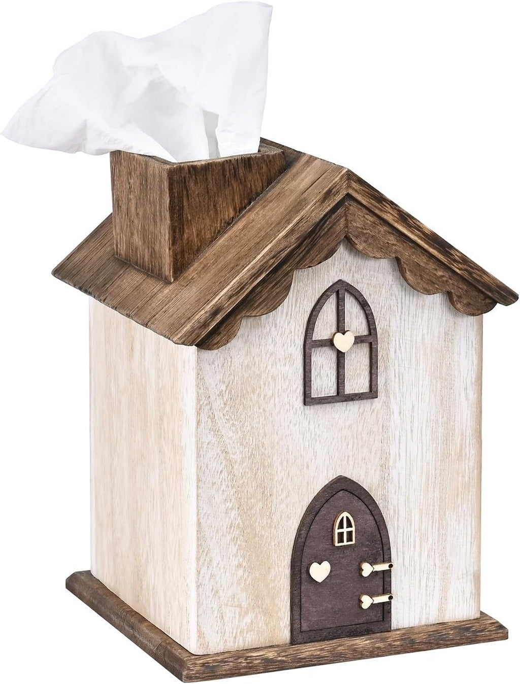 Ikee Design Farmhouse Wooden Square Tissue Box Cover, Brown Color