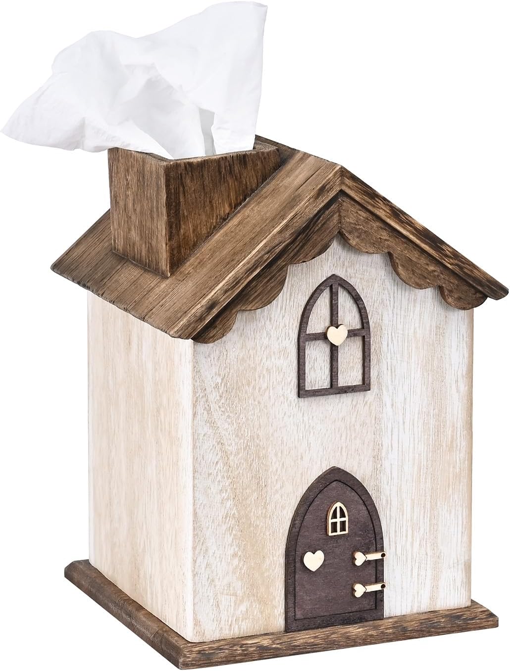Ikee Design Farmhouse Wooden Square Tissue Box Cover, Brown Color