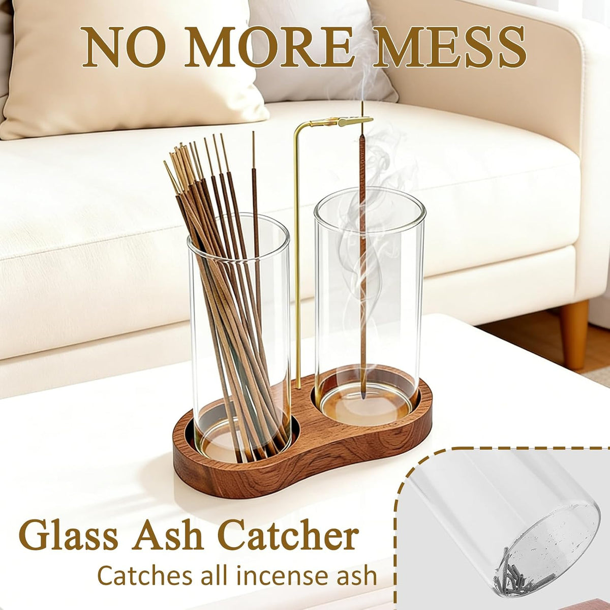 Ceremony Incense Holder,2 in 1 Wooden Incense Burner(Transprent, Two Glass)