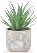 Der Rose 8.5" Fake Succulent Plant in Striped Ceramic Pot for Boho Decor