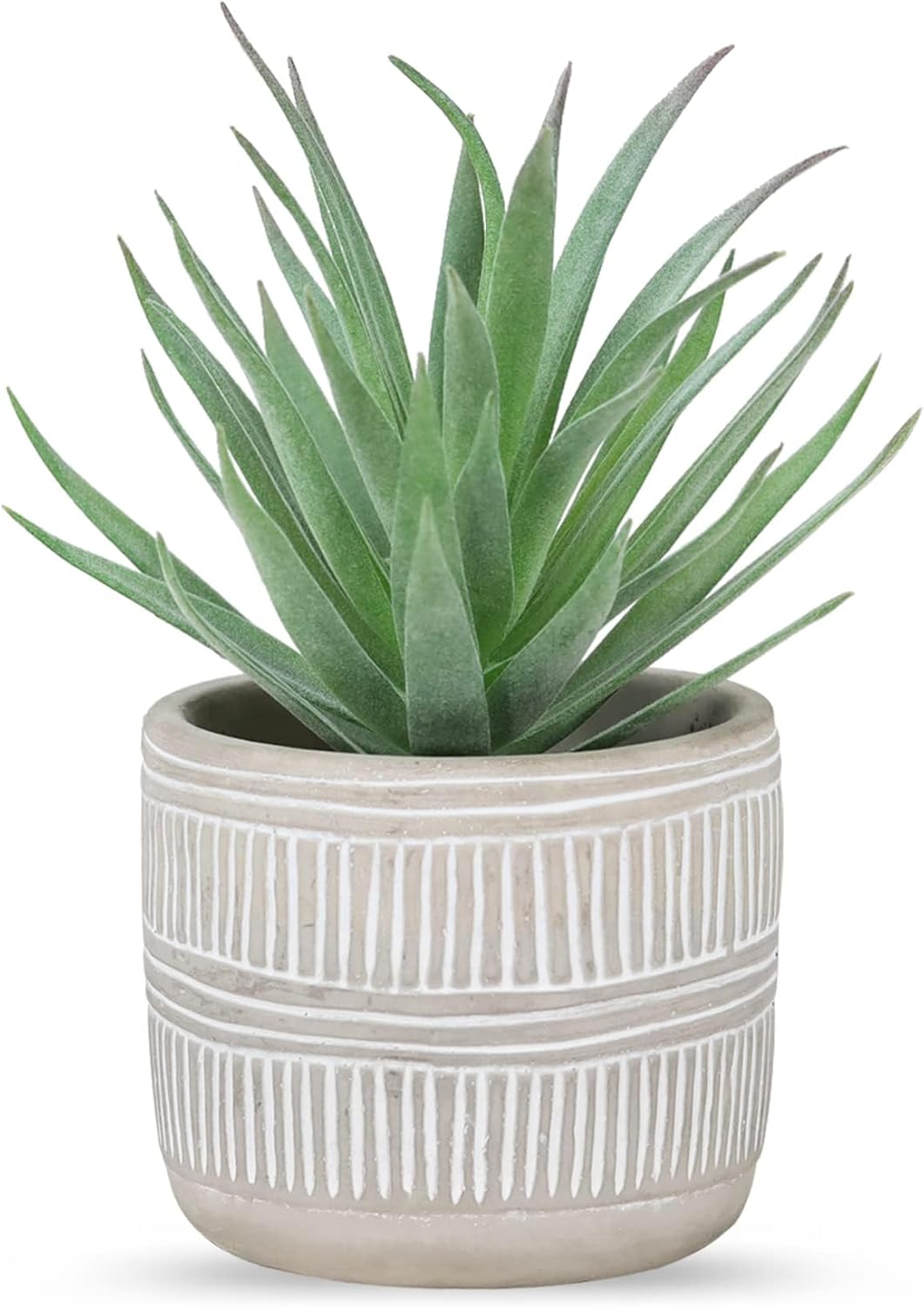 Der Rose 8.5" Fake Succulent Plant in Striped Ceramic Pot for Boho Decor