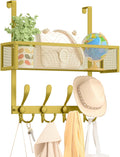 Kaiferty Over The Door Hooks Organizer,Over Door Hanger Towel Rack Mesh Basket with 12 Hooks,Back of Door Storage Organizer for Bedroom,Bathroom,Kitchen,Office(Gold)