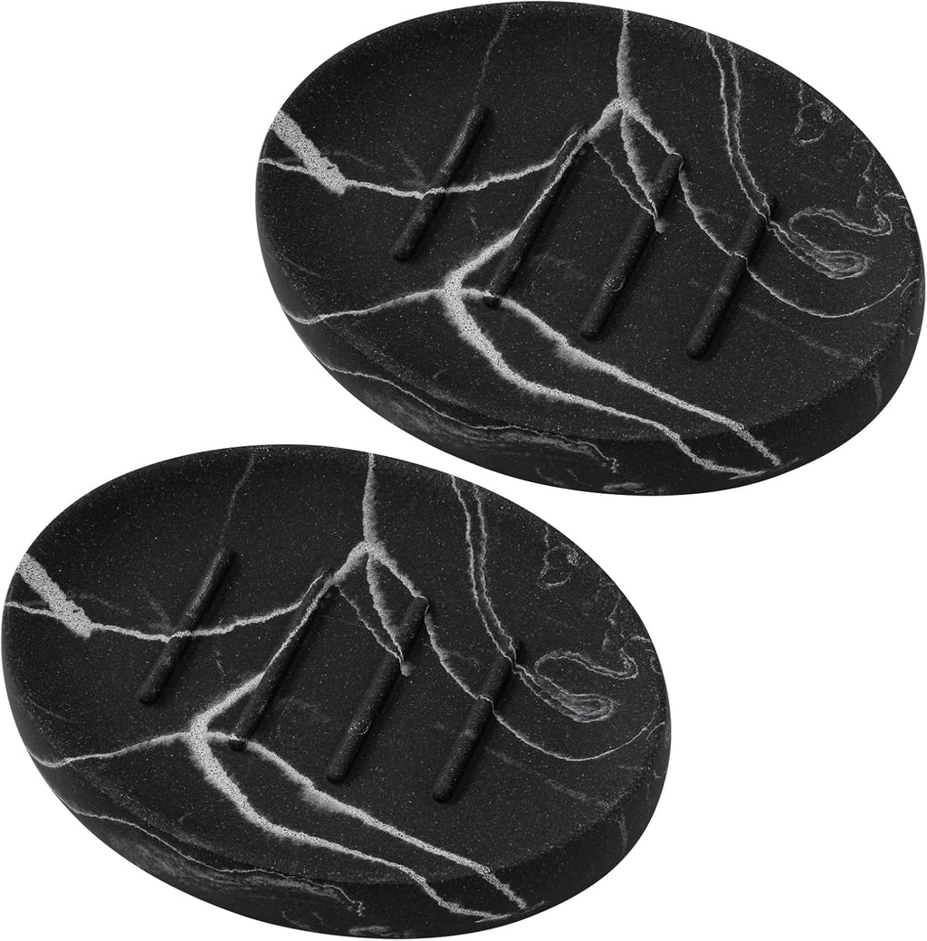 Resin Marble Look Soap Dish 2 Pack Black Bar Soap Holder for Bathroom Shower Soap Tray for Kitchen Sink