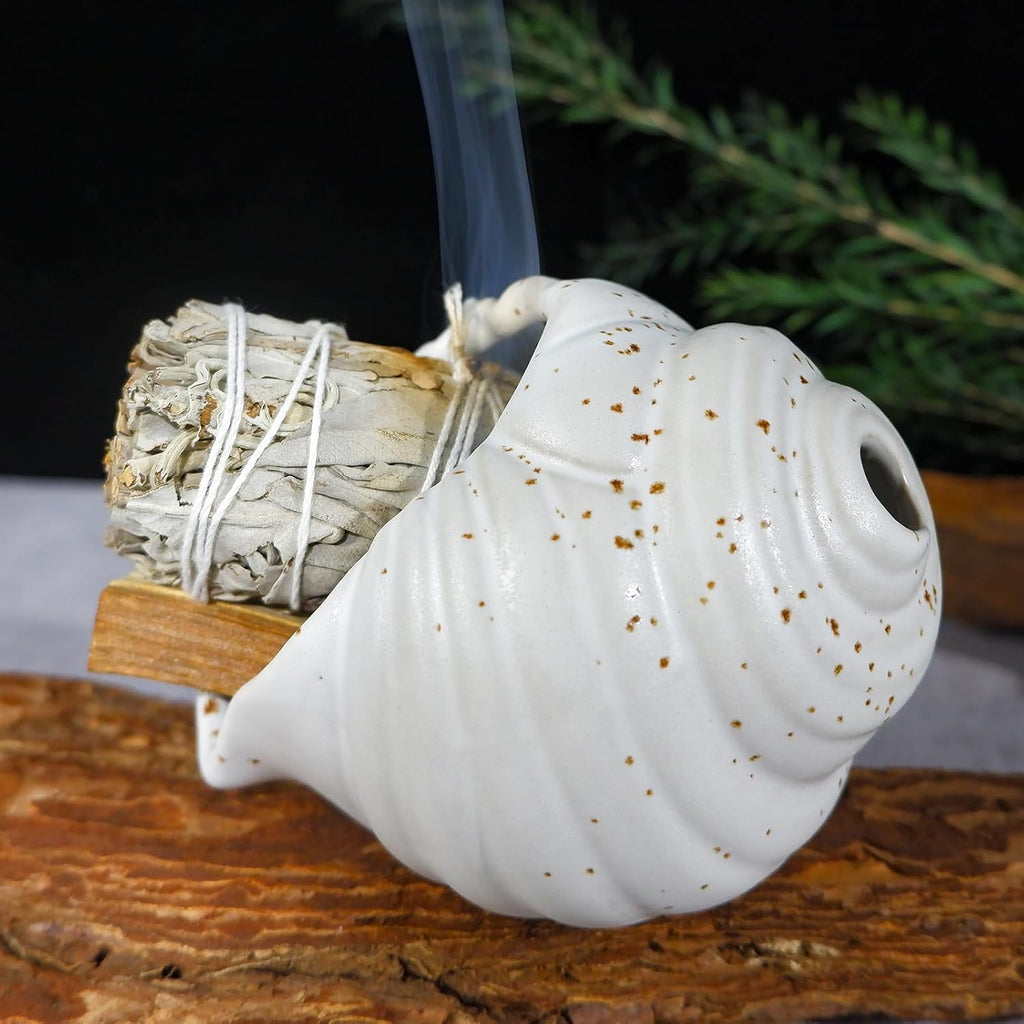 MOUGIGI Ceramic Conch Palo Santo Burner Holder - Mini Chiminea Incense
