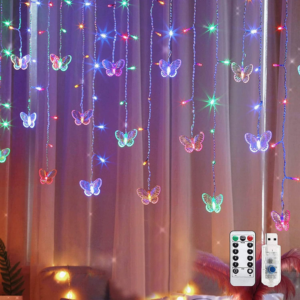 Lainin 13FT 96 LED USB Powered Curtain Lights 18 Butterflies Twinkle Lights 8 Modes Fairy String Lights for Party Indoor Outdoor Room Garden Wall Wedding Christmas Xmas Decorations (Multi Color)