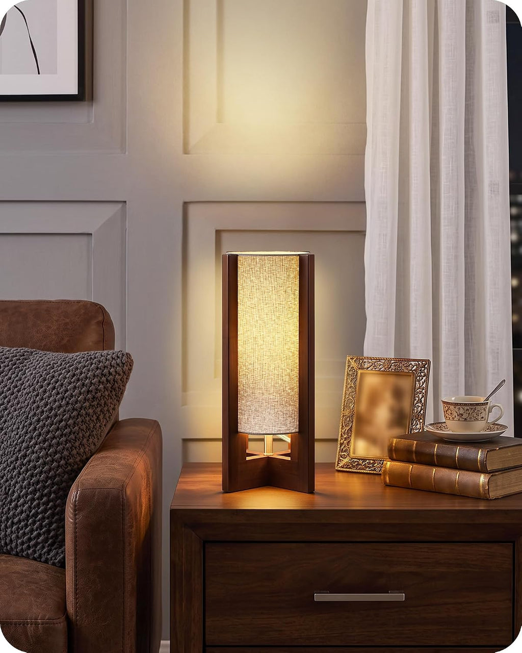 Gray Table Lamp, 13.4" Small Bedside Lamp with A19 LED Bulb