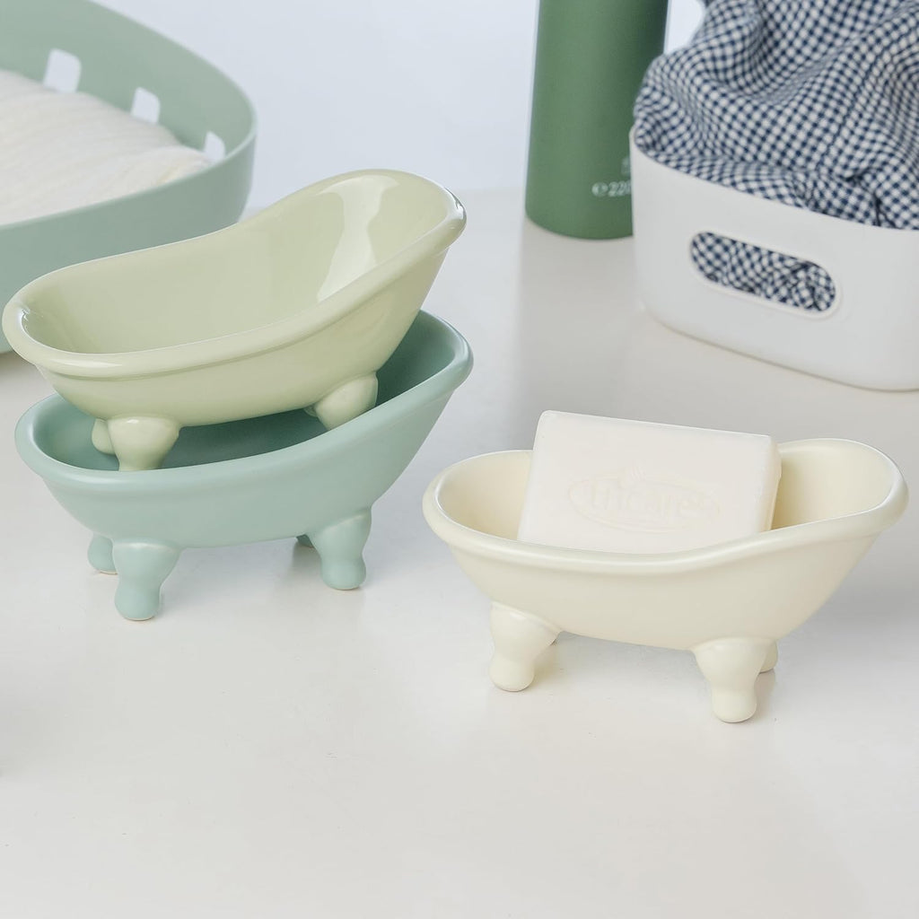 Soap Dish, Ceramic Soap Holder with Drainage for Shower, 1 Pack Bar Soap Tray, Keep Soap Dry & Easy Clean, Sponge Holder for Bathroom, Bathtub Kitchen Sink (Green Tea)