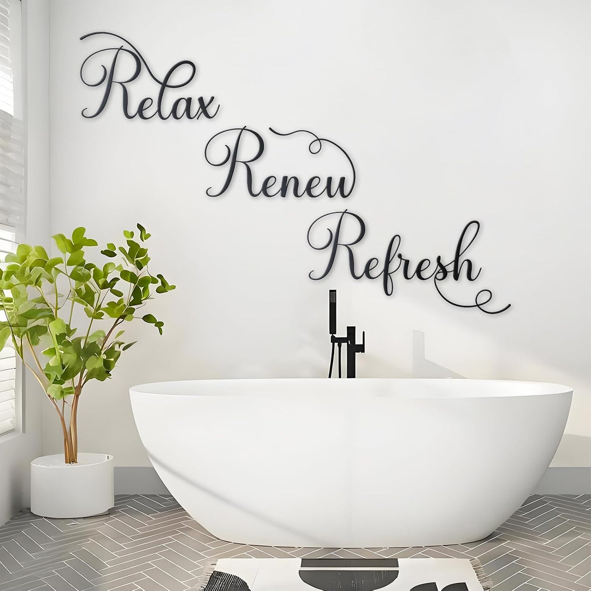 Zzbakress 3 Pcs Relax Refresh Renew Metal Wall Art Black Bathroom Decor Wall Art Metal Decorative Wall Art Farmhouse Wall Decor for Living Room Bedroom Bathroom (Elegant)