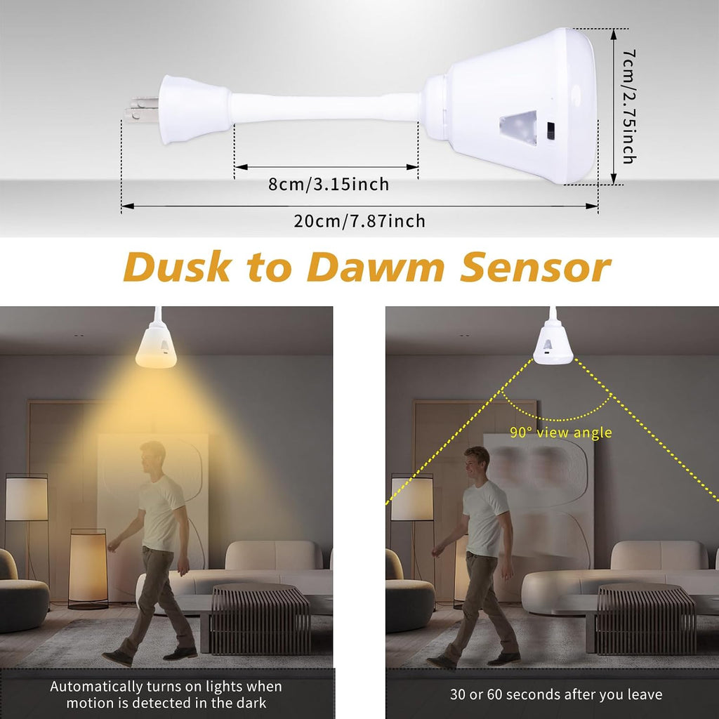 2 Pcs Plug in Motion Sensor Night Light Indoor LED Infrared Motion Detector Night Light for AC Outlet, Dusk to Dawn Sensor, 360° Rotating for Stairs Garage, 6W Warm White Light US Plug