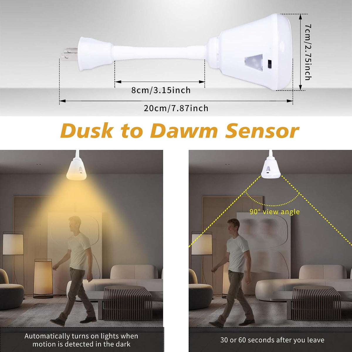 2 Pcs Plug in Motion Sensor Night Light Indoor LED Infrared Motion Detector Night Light for AC Outlet, Dusk to Dawn Sensor, 360° Rotating for Stairs Garage, 6W Warm White Light US Plug