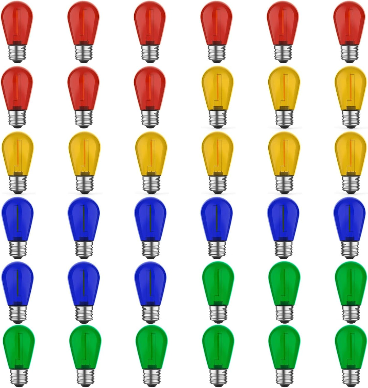 GvvooHome S14 Colored LED Outdoor String Bulbs for Christmas, 36-Pack