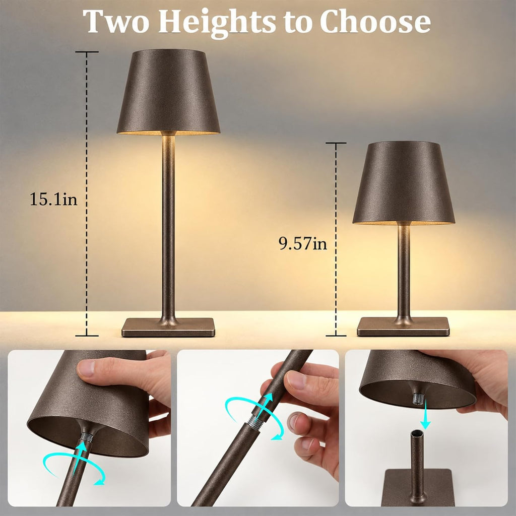 Fizrice Rechargeable Table Lamp Cordless Battery Operated, Brown 2 Pack