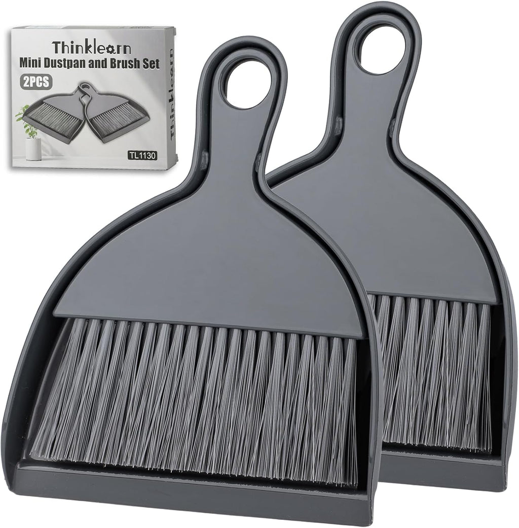 THINKLEARN 2PCS Small Dust Pan and Brush Set, Mini Broom Dustpan Kit