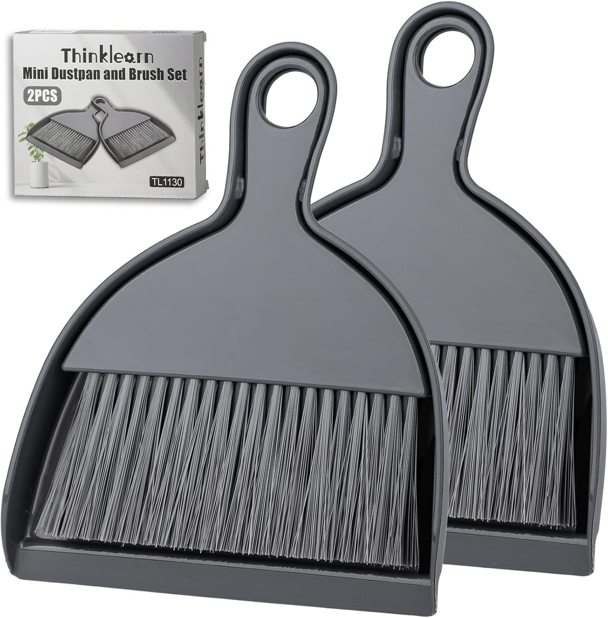 THINKLEARN 2PCS Small Dust Pan and Brush Set, Mini Broom Dustpan Kit