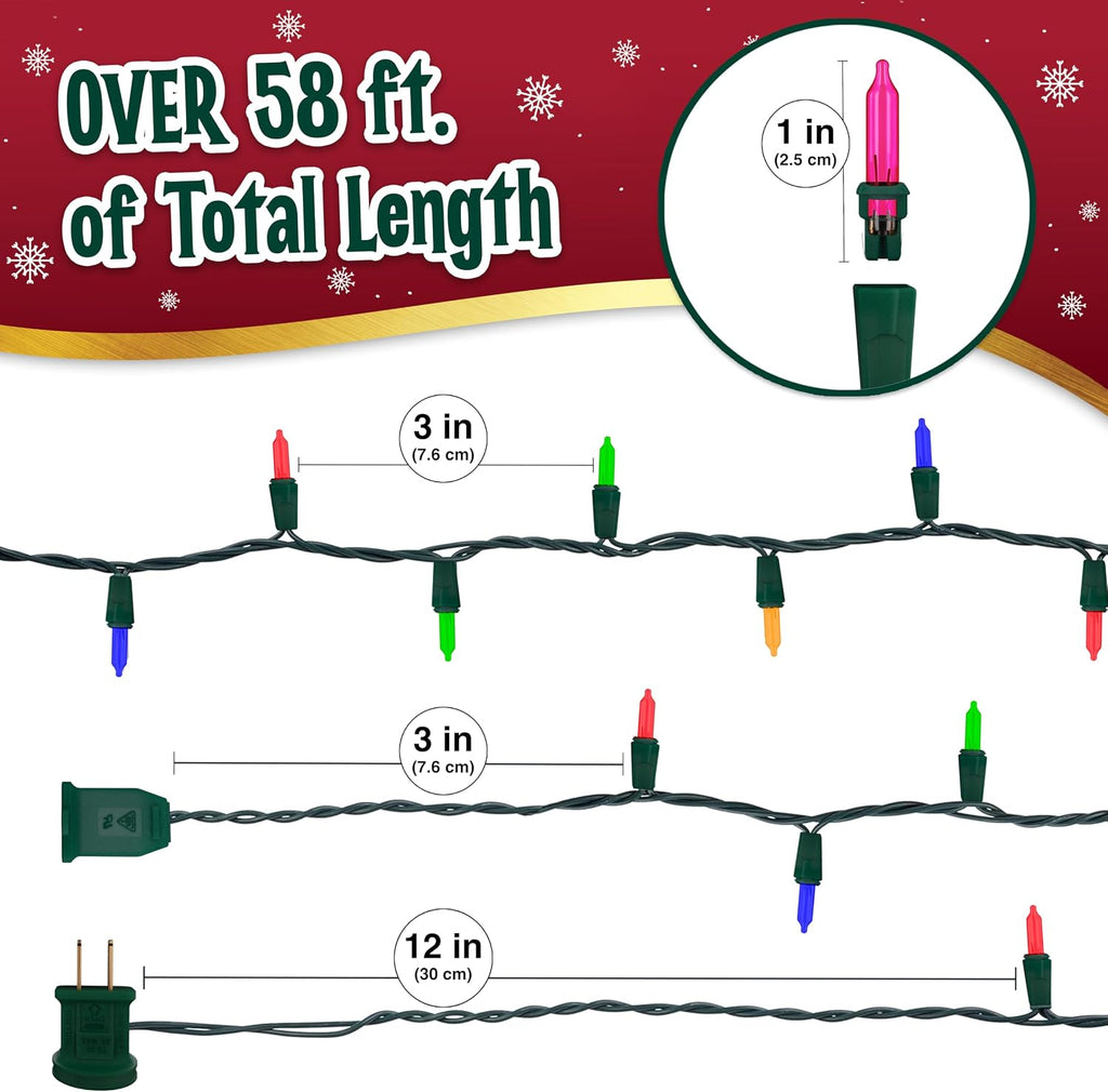 Christmas Lights for Tree - 300 Count Colored Xmas Lights | 58.4 FT Total