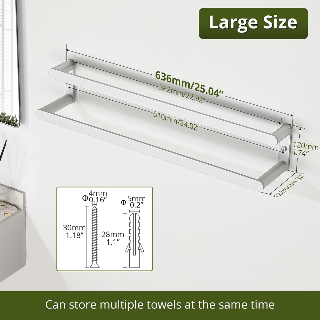 SAYAYO Double Towel Bar for Bathroom, 24 Inch Brushed Nickel Towel Rack