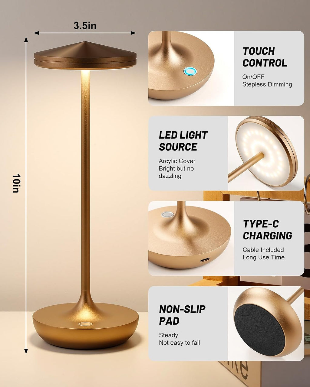 2pack LED Cordless Table Lamp Rechargeable (2pack Titanium)