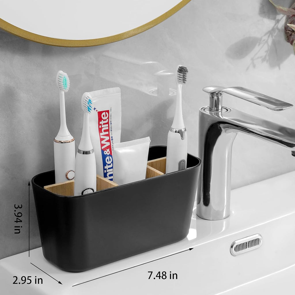 Toothbrush Holders Electric Tooth Brush and Toothpaste Organizer, Black (Pack of 2)