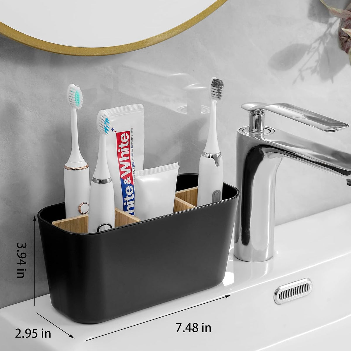 Toothbrush Holders Electric Tooth Brush and Toothpaste Organizer, Black (Pack of 2)