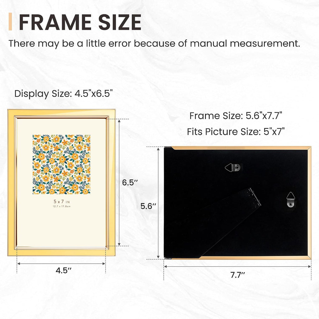 Venusmiles 5x7 Enamel Picture Frames with Tempered Glass, 1 Pack Yellow Photo Frame with Gold Metal Edge, Horizontal and Vertical Display Pictures 5x7 for Wall and Tabletop, Bookshelf, Wall Decor