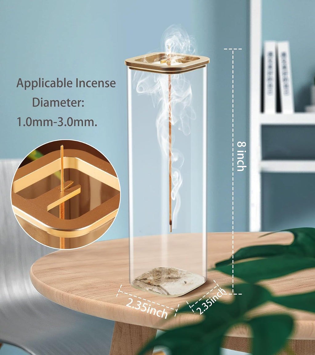 Insence-Stick Holder [Anti-Ash Flying], Modern Incense Burner Holder with Removable Glass Ash Catcher, for Home Decor Yoga Meditation (2 Pack Champagne Gold)