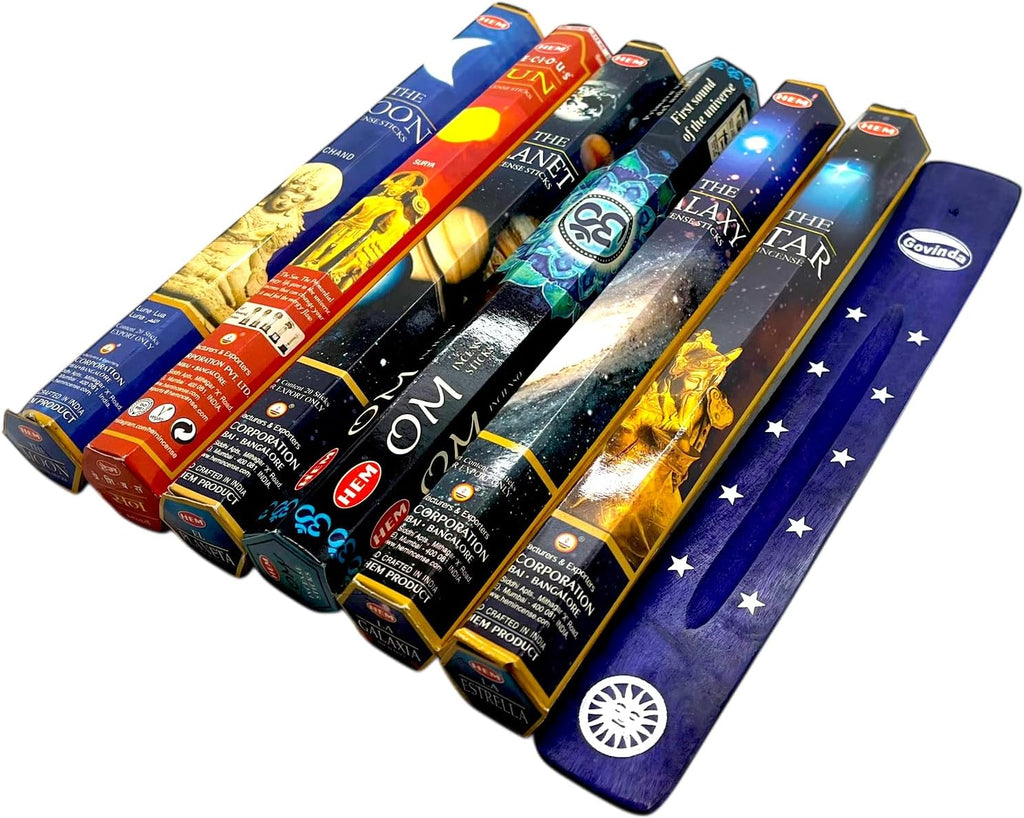 Hem Incense Sticks Variety Pack #-120 Insence-Sticks (6 Incents x 20 Insense) + Incense Stick Holder Bundle with 6 Themed Fragrances (Universe)