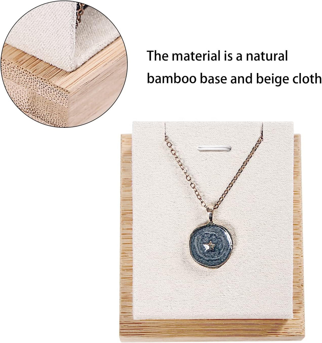 Coward 4Pcs Bamboo Necklace Holder Organizer Pendant Jewelry Dispaly Stand for Selling Pandent Rack for Home Bedroom Drawer (Beige Velvet)