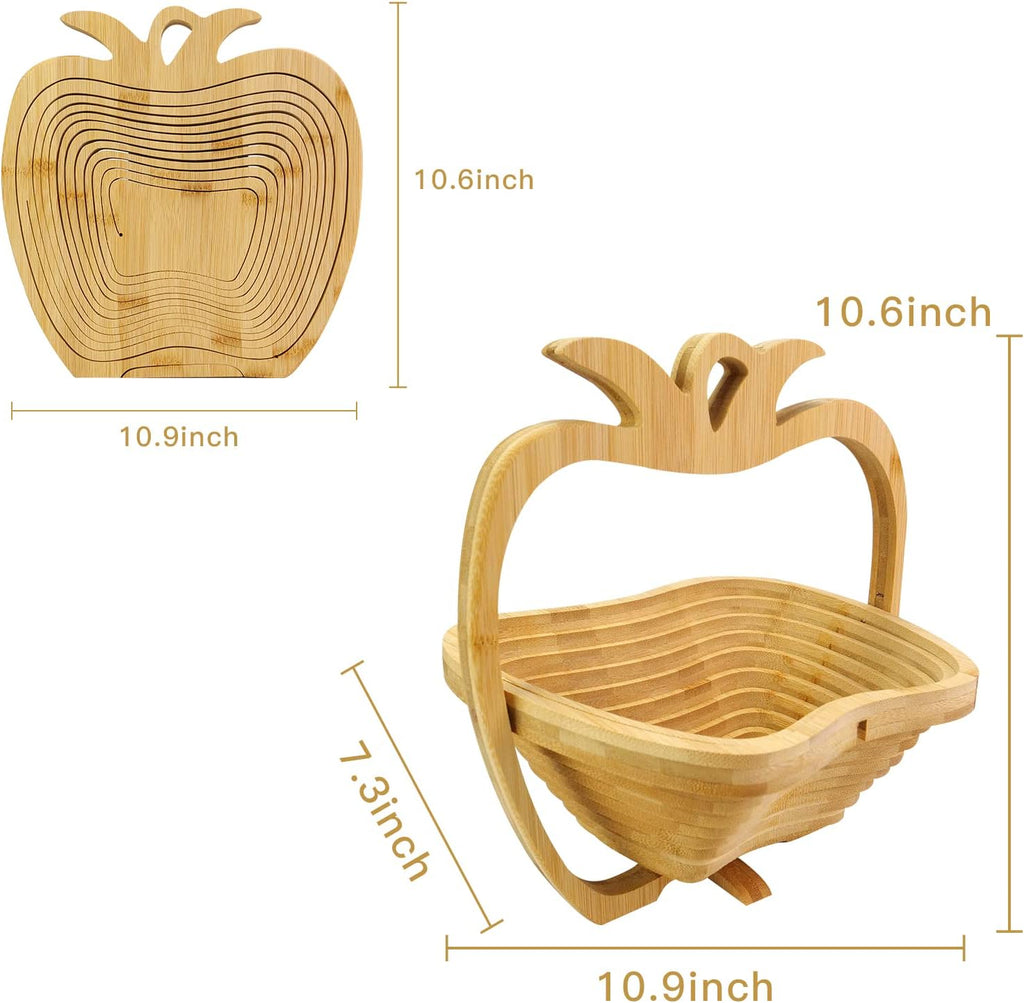 MYOSOTIS Foldable Fruit Basket Gift Bamboo Fruit and Veggie Basket,Fruit Bowl Holder Dried Fruit Basket For Christmas decorations Holiday Party Mom Gifts (Apple)