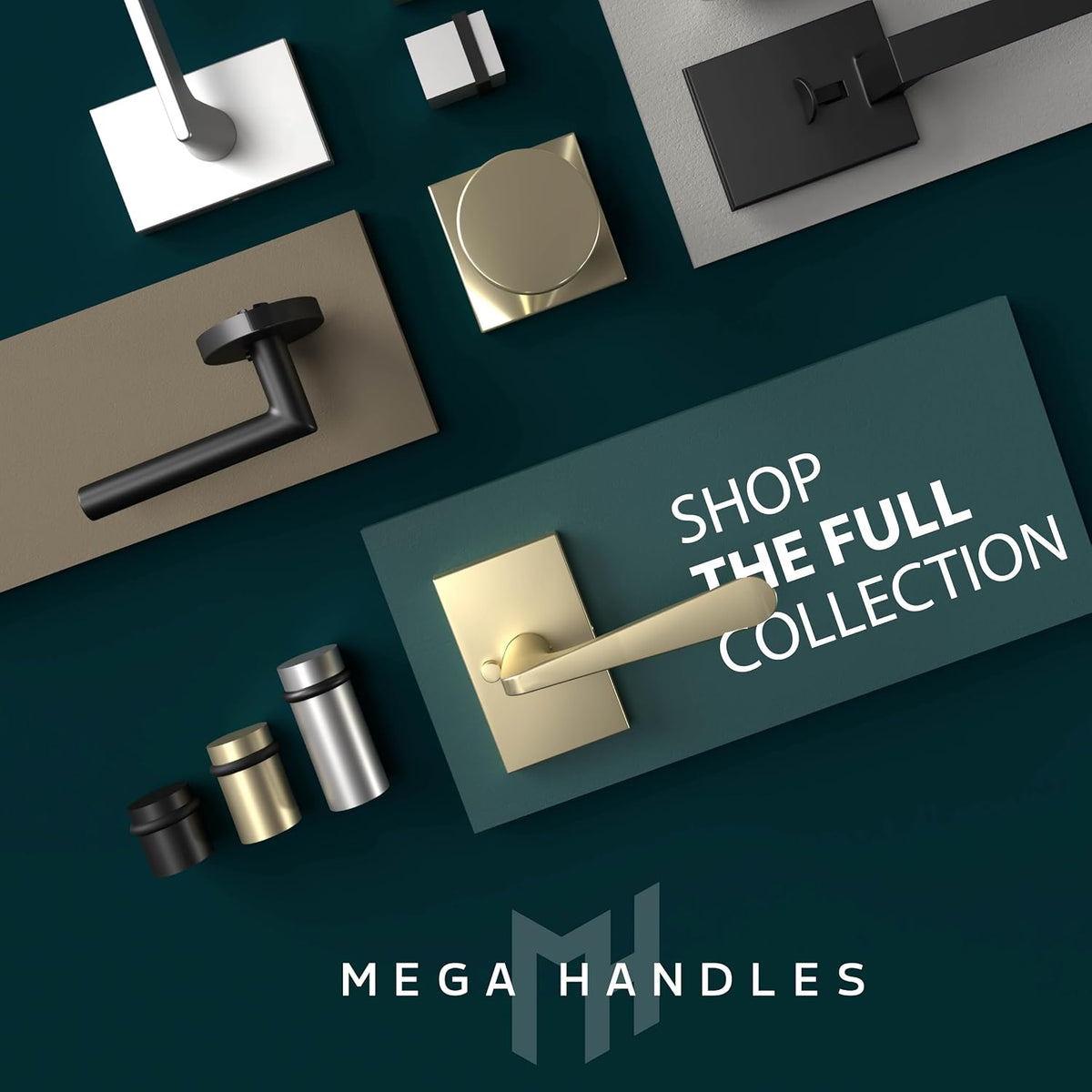 Mega Handles Bathroom Accessory Set Satin Brass - 4-Piece, Towel Bar, Hooks