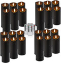 fclayvts Realistic Flameless LED Candle Black Set of 24, Battery Operated with Remote Control, 3D Flame Pillar Timer Funtion Melted Top Safe,Perfect for Indoor/Outdoor Decor,Wedding,BBQ and Gift
