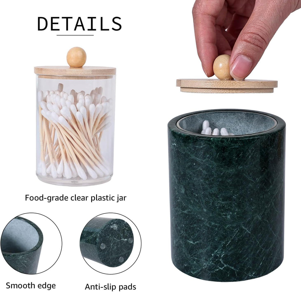 Marble Qtip Holder Dispenser Bathroom Vanity Organizer Storage Container