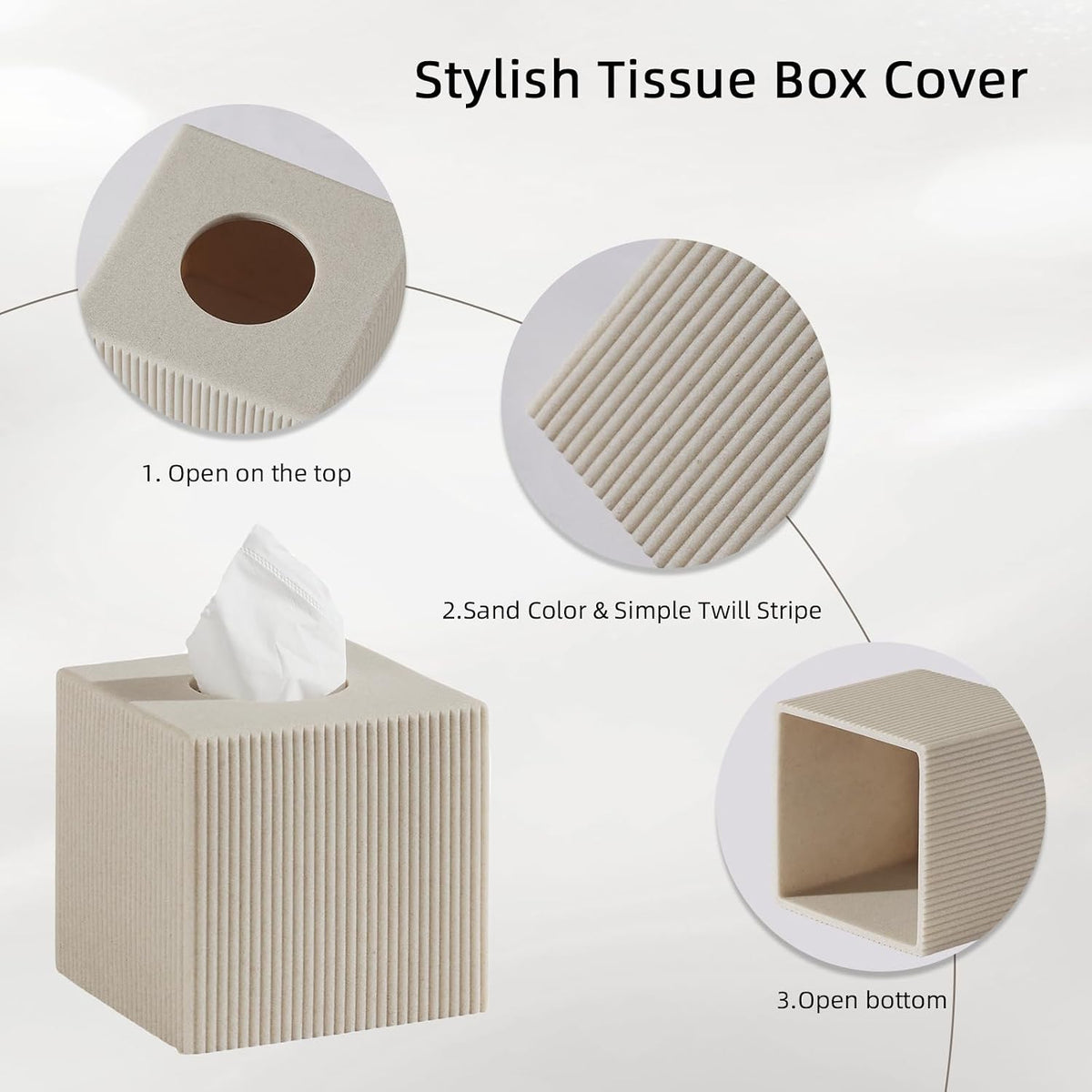Tissue Box Cover Square,Facial Tissue Holder,Pinstripe Beige
