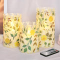 Yellow Glass Flameless Candles with Remote Vintage Rose LED Pillar Candles Battery Operated Timer & Dimmable Candle Light Rustic Farmhouse Decor for Room Wedding Table Centerpiece, 3 Pack