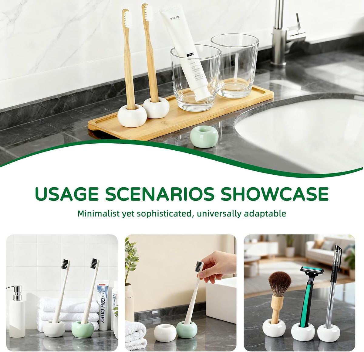 2Pcs Ceramic Toothbrush Holders for Bathrooms Countertop Toothbrush Holder Single Mini Toothbrush Holder Pen Holder Razor Holder Bathroom Tooth Brush Holder Toothbrush Stand (Black)