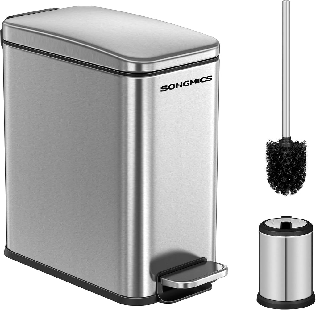 SONGMICS Bathroom Trash Can, 1.3 Gallon Stainless Steel Trash Bin with Lid