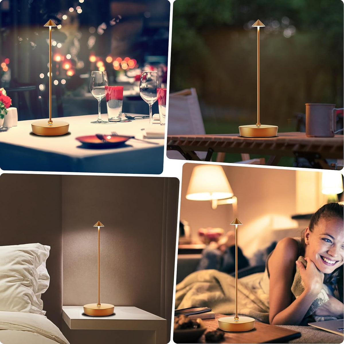 Set of 2 LED Cordless Table Lamp, Rechargeable Battery Operated Dimmable Restaurant Table Lamp, 6000mAh, Outdoor Patio Gold