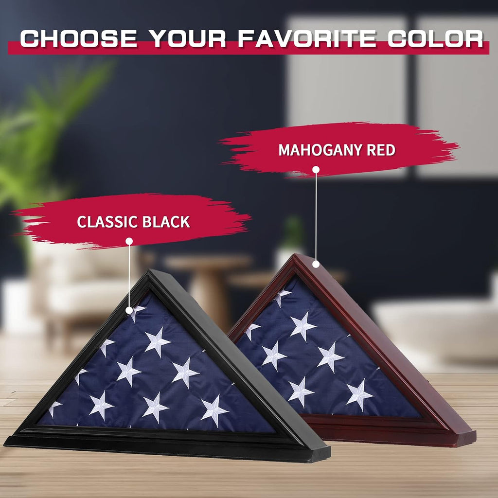 Military Flag Display Case for 5'x9.5' Burial Flag, Pine Wood, Red