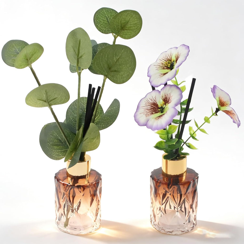 Empty Reed Diffuser Glass Bottle Set, Scent Diffuser Empty Bottle with Sticks Eucalyptus, Fragrance Aromatherapy Essential Oil DIY Jar for Home Shelf Bedroom Bathroom Office Decor