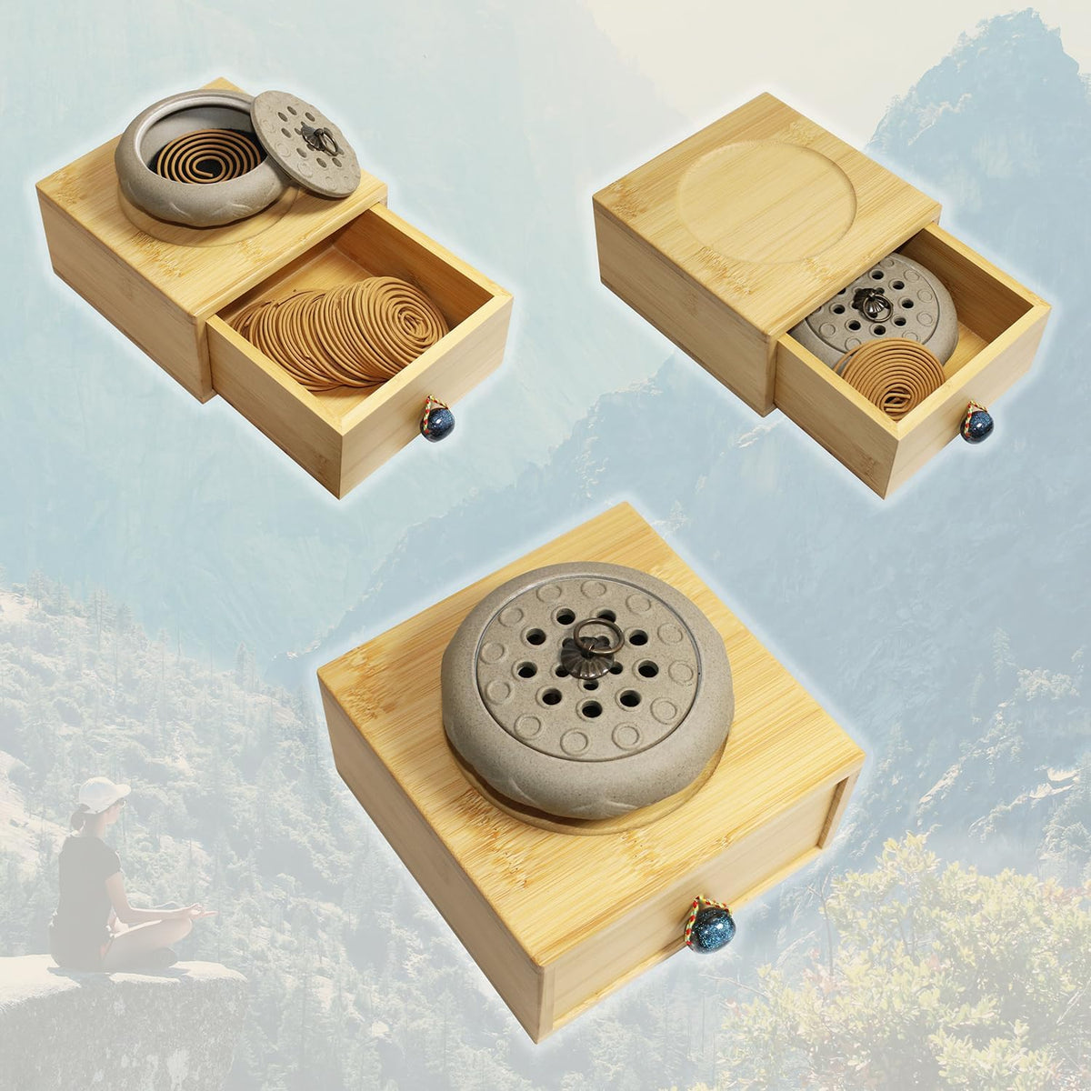 6 x 6 inch Bamboo Wooden Box for Store Smudging Sticks or Small Accessories