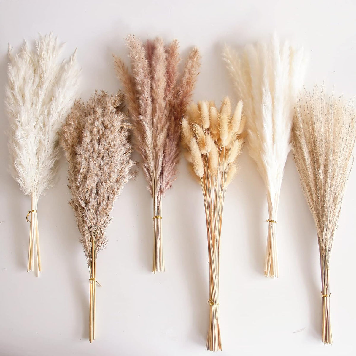 120 PCS Dried Pampas Grass Bouquet, Boho Table Decor, Bunny Tails Dried Flowers, Brown Pompas, White Pampas Grass for Wedding, Home, Rustic Party, Baby Shower Decorations