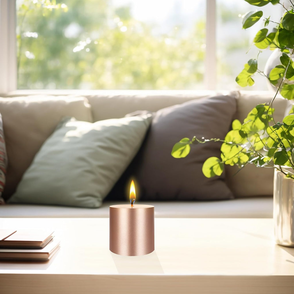 Mega Candles 3 pcs Unscented Solid Rose Gold Pillar Candles, Hand Poured Premium Wax Candle 3 Inch x 3 Inch, Home Décor, Spas, Weddings, Occasions, Party, Centerpieces, Holidays, Vigils, Prayers