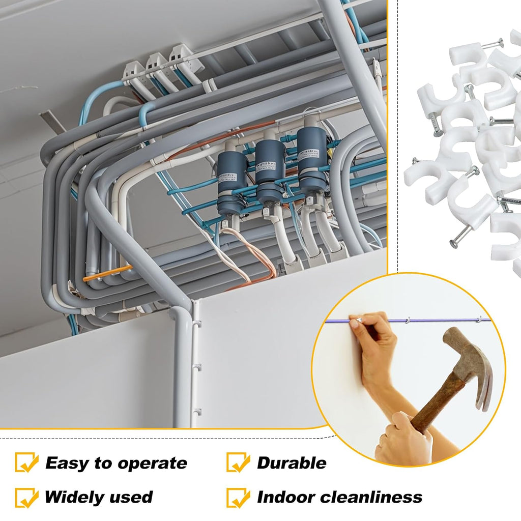 MAQIHAN Cable Clips - 100PCS, 8mm 10mm Wire Staples with Steel Nails, White