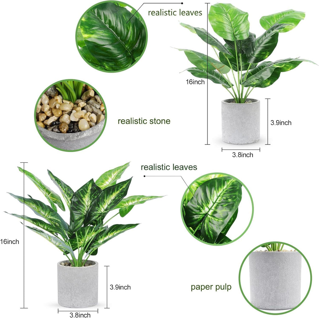 2 Pack 16" Fake Plants Sage Green for Bathroom Office Decor