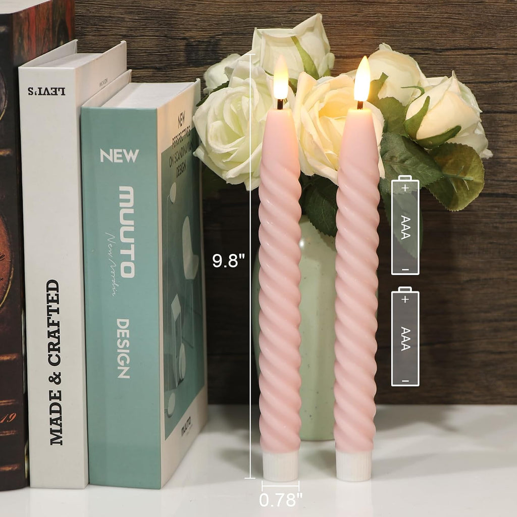 Pink Flameless Taper Candles Flickering with Remote Timer