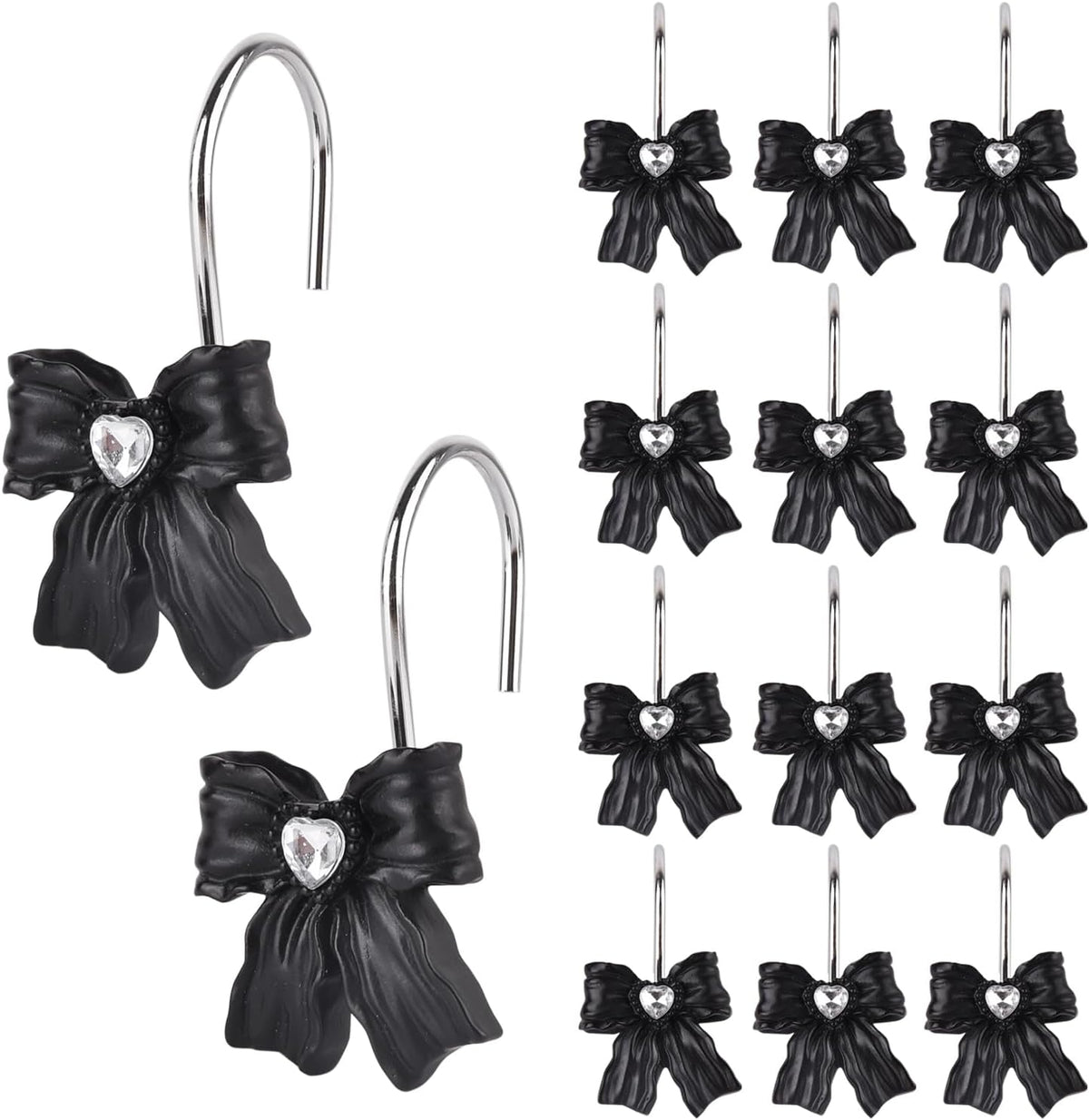 12PCS Shower Curtain Hooks Rings,Black Bow Resin Curtain Hooks Shower Rings for Bathroom Baby Room Nursery Art Decors
