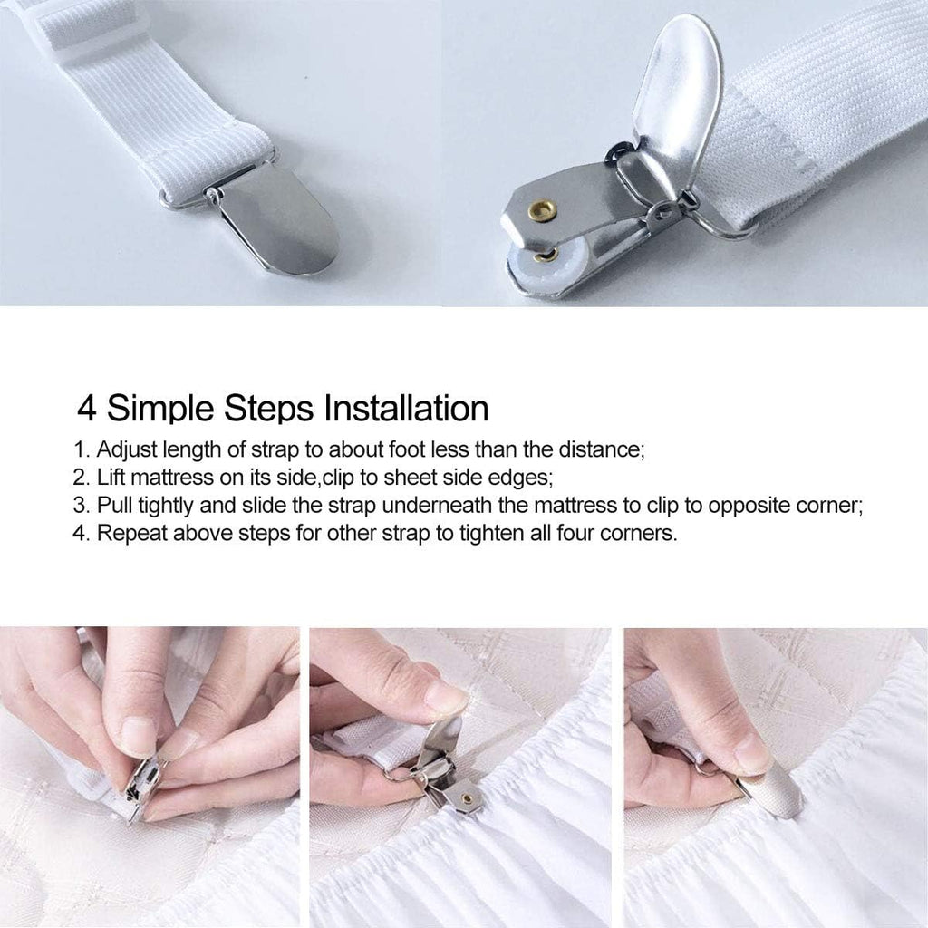 Sheet Fasteners Suspenders Straps - Adjustable Crisscross Bed Sheets Holder Clips Elastic Band Sheet Keeper Stays Grippers,2Pcs/Set White