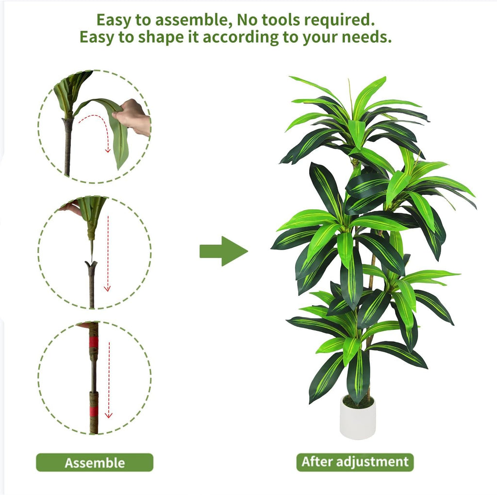 Artificial Dracaena Tree 5FT - Faux Indoor Tree with Pot for Living Room