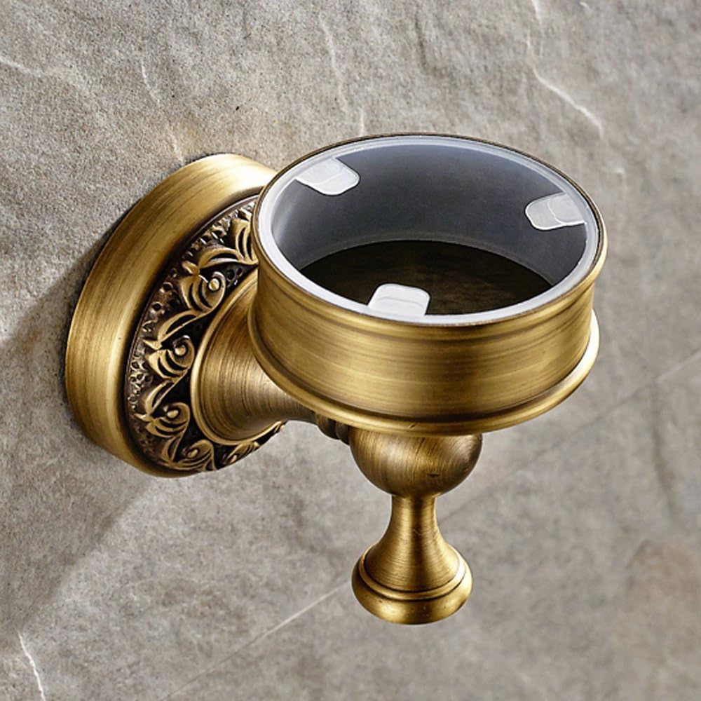 Leyden Antique Brass Toilet Brush Holder, Retro Toilet Brush Organizer with Ceramic Cup